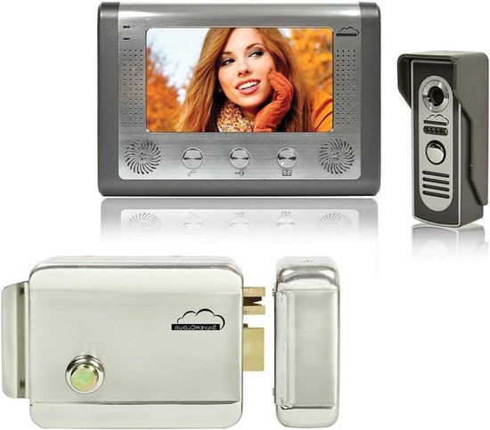 Video Intercom Systeem - Deurcamera Set - Toegangscontrole Huis - Elektrisch Mechanische Ontgrendeling - 7 Inch Display - Zilverkleurig van Merkloos