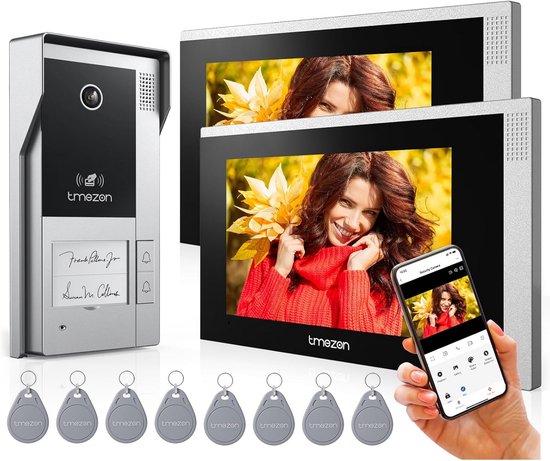 Videobellen Deurbel Set met 7 Inch Touchscreen Monitor - 4 Draads WiFi IP Intercom Systeem voor 2 Woningen van Merkloos