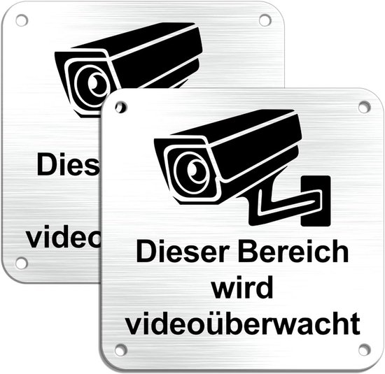 Videobewaking Bord Aluminium Met Camera Pictogram - Set van 2 Waarschuwingsstickers