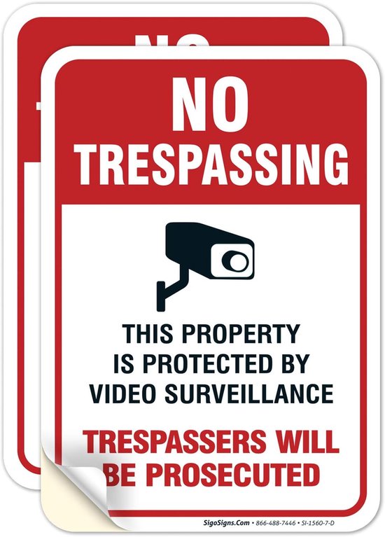 Videobewaking Bord - Camera Bord Sticker - Veiligheid Aangeven - Weerbestendig Vinyl - 10 x 7 Inch - Zwart