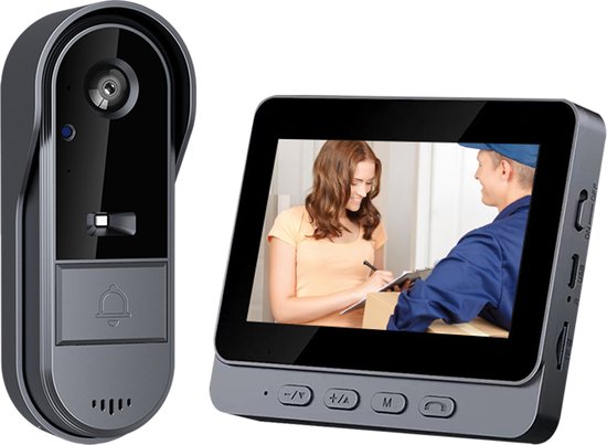 Videodeurbel, 4,3-inch IPS-scherm, infrarood nachtzicht, 2-weg spraakintercom, draadloze 2.4G Bluetooth 170° groothoeklens, 1080P waterdicht van Ajemoca