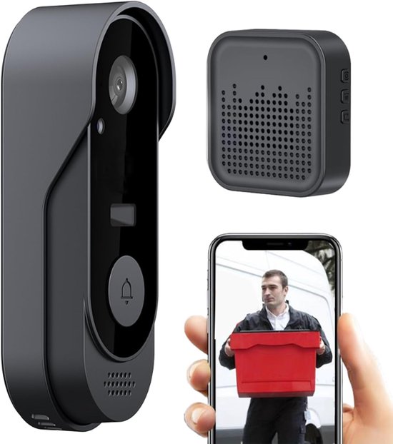 Videodeurbel Camera - Slimme Deurbel - Voordeur Beveiligen - Bewegingsdetectie AI - 7 x 5 x 16 cm - Zwart