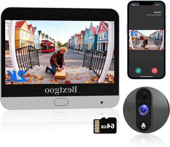 Videodeurbel met Camera - Slimme Deurspion - Huisbewaking - 2K Resolutie - 4.3 Inch Scherm - Zwart