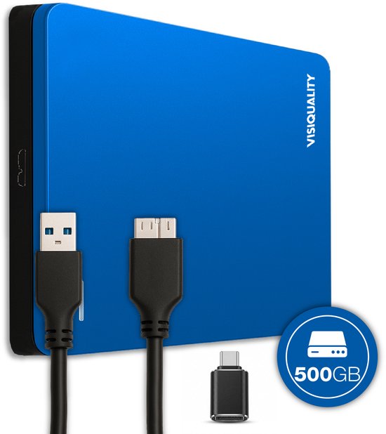 VisiQuality High-Speed Externe Harde Schijf 500 GB - Draagbare Harde Schijf USB 3.0 - Voor Windows & Mac - Xbox & PS4 games - Compact - Blauw van Merkloos