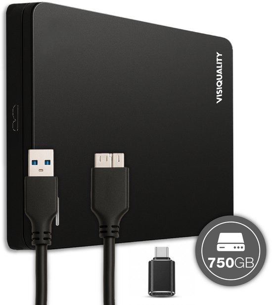 VisiQuality High-Speed Externe Harde Schijf 750 GB - Draagbare Harde Schijf USB 3.0 - Voor Windows & Mac - Geschikt voor Gameconsoles - Compact - Met handleiding - Zwart