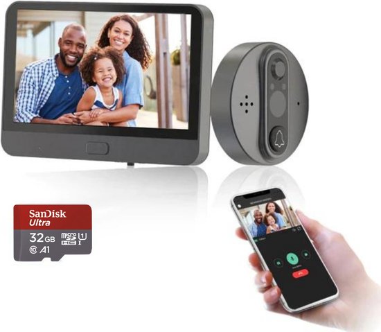 Vitafa ® Draadloze video deurbel - Bewegingsdetectie - Smart Home Video Intercoms - Camera met WiFi - Tuya 1080P Camera- 32Gb van Merkloos