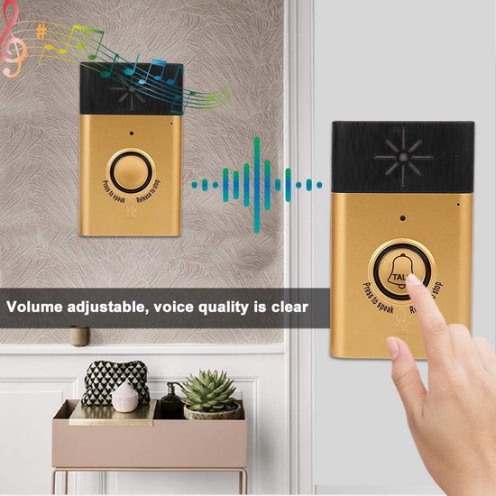 Voice Intercom Deurbel - Twee-weg talk - Draadloze deurbel Kit - LED Indoor Outdoor Intercom - Home Security System met Camera - Goud .