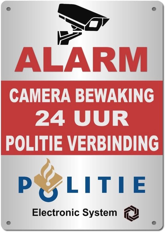 Waarschuwingsbord Camera Bewaking 20x14cm - PVC Metalen Effect voor Thuis, Garage, Winkel en Kantoor van Merkloos