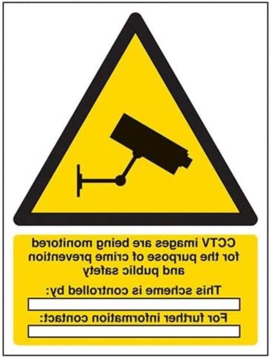 Waarschuwingsbord Camera Bewaking - CCTV Bord Toezicht - Veiligheid Aangeven - Conform EN ISO 7010 - 150x200mm - Zwart Geel