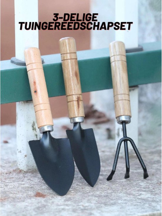 Waledano® 3-Delige Tuingereedschap Set - Geschikt voor tuinieren - planten - Mini Troffel, Harkje en Transplanter - Opgelet Mini Set - Tuinsetje van Waledano