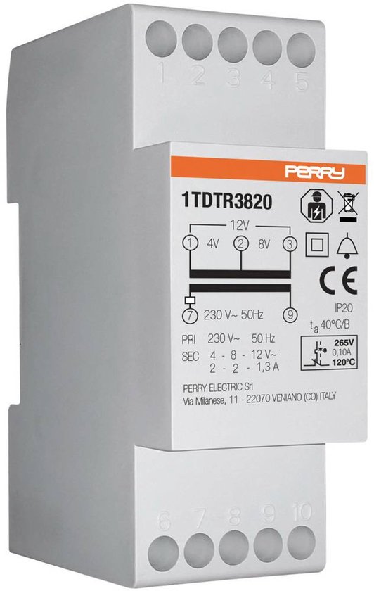 Wallair 1TDTR3820 Beltransformator 4 V, 8 V, 12 V 2 A