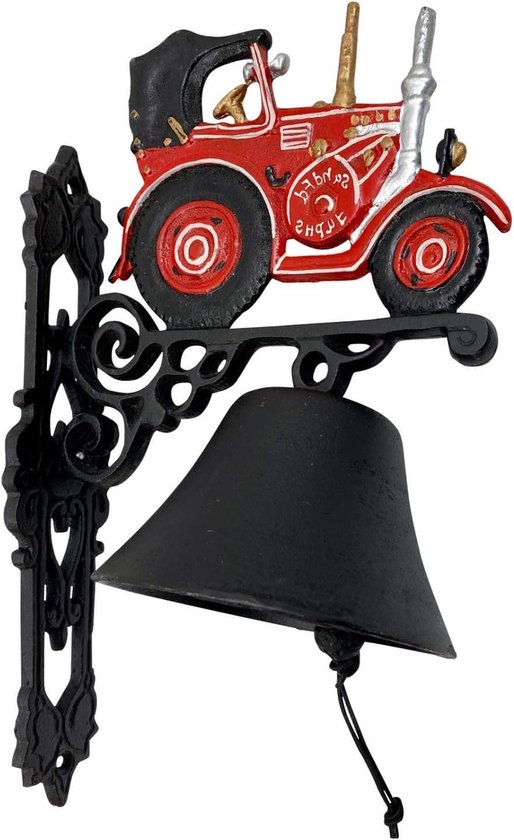 Wandbel IJzer - Deurbel Tractor - Decoratief Gebruik - Antieke Stijl - 36 cm Hoog - Zwart