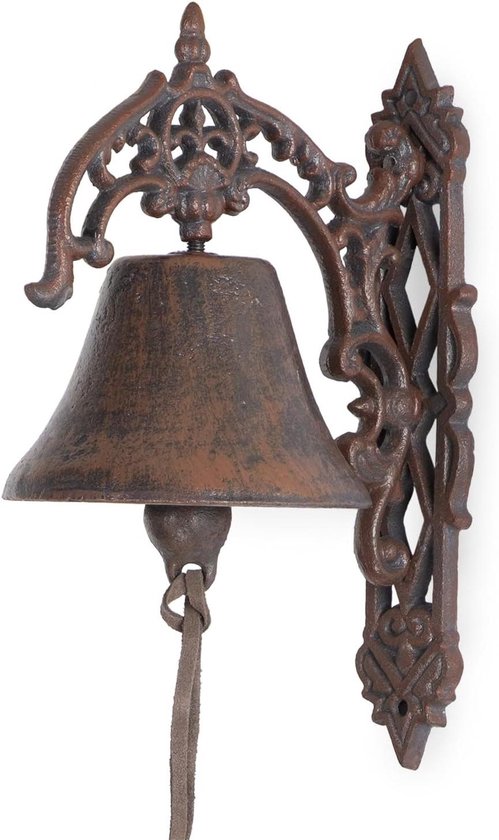 Wandklok met Bel - Gietijzeren Klok - Decoratie Buiten - Weerbestendig Gietijzer - 23.5 cm Hoog - Antiekbruin