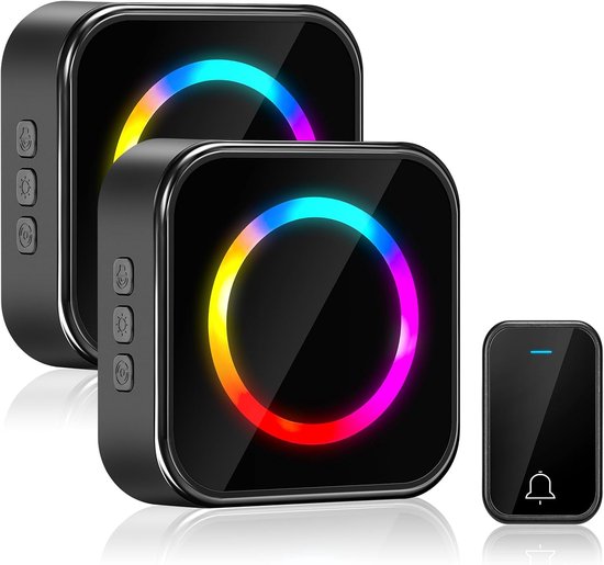 Waterdichte draadloze buitendeurbel met groot bereik - bereik van 400 m met 2 plug-in ontvangers en 1 zender - LED-lampje, 4 volumeniveaus en 63 melodieën