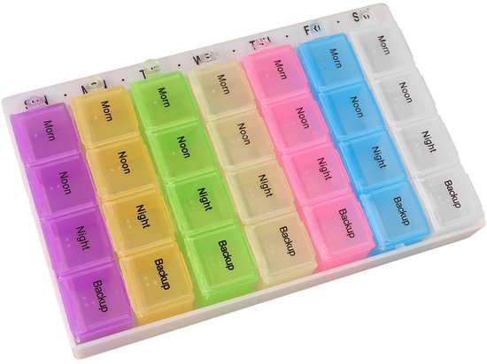 Weekly Tablet Organizer, 28 Compartments, Various Colors, Removable Transparent Medicine Box With Wide Application van Merkloos