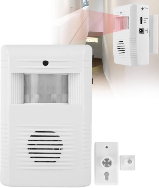 Welkom Sensor - Deurbel Alarm - Winkel Huis - 16 Muziek Opties - 7 x 4 x 2 cm - Wit