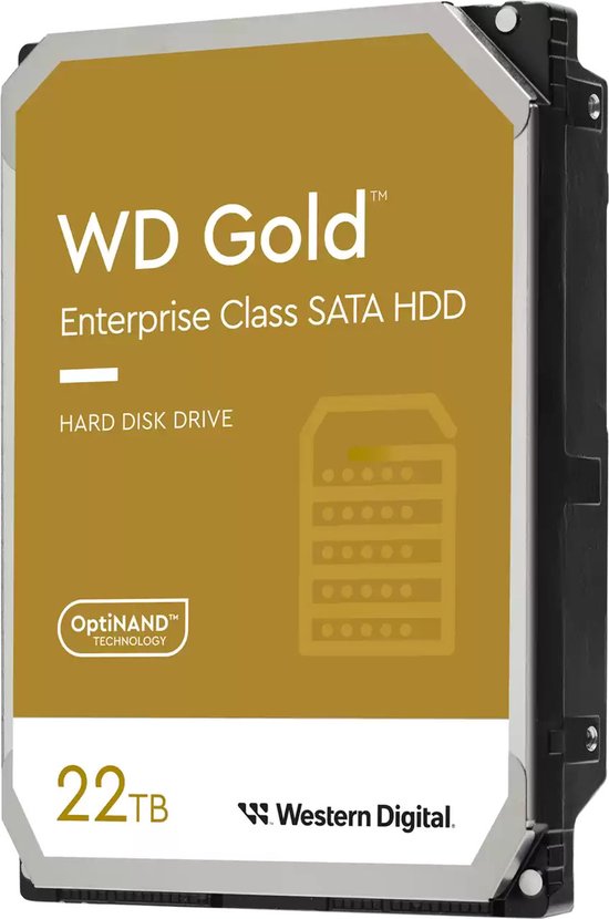 Western Digital Gold interne harde schijf 22 TB 7200 RPM 512 MB 3.5" SATA III van Merkloos