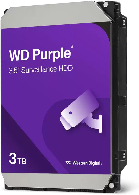 Western Digital Purple interne harde schijf 3 TB 5400 RPM 128 MB 3.5" SATA III van Merkloos