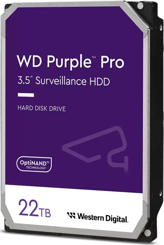 Western Digital Purple Pro interne harde schijf 22 TB 7200 RPM 512 MB 3.5" SATA III van Merkloos