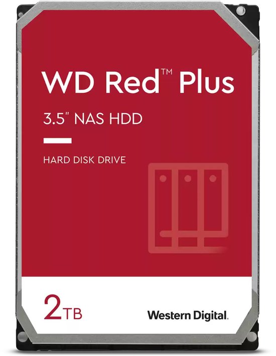 Western Digital Red Plus interne harde schijf 2 TB 5400 RPM 64 MB 3.5" SATA van Merkloos