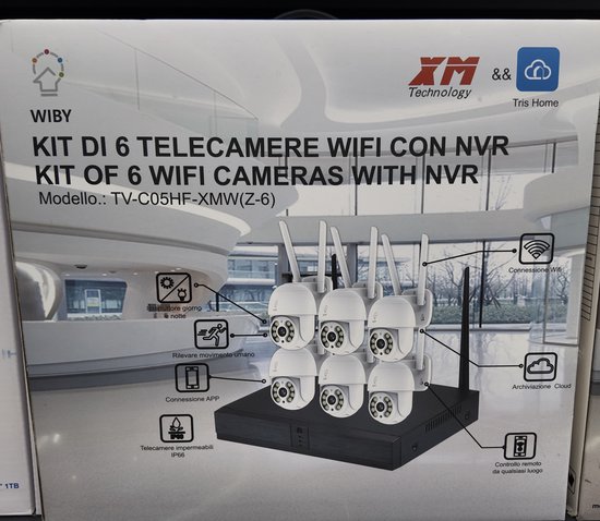 WIBY WiFi Cameraset 6 Camera’s met NVR – IP66 – Nachtzicht – Bewegingsdetectie – Cloud & App Bediening van Merkloos