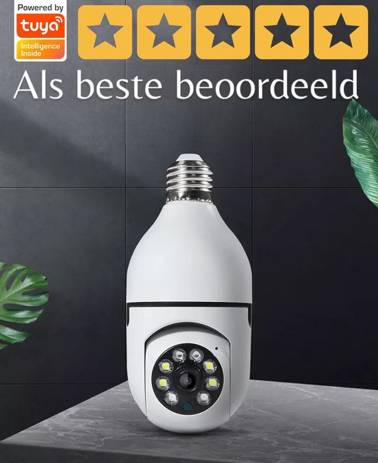 WiFi Beveiliging Camera "Tuya/Smartlife App" - 2,4Ghz - E27 gloeilamp aansluiting - 1080P - 360 Gemotoriseerd Draaibaar - Op afstand te bedienen van Merkloos
