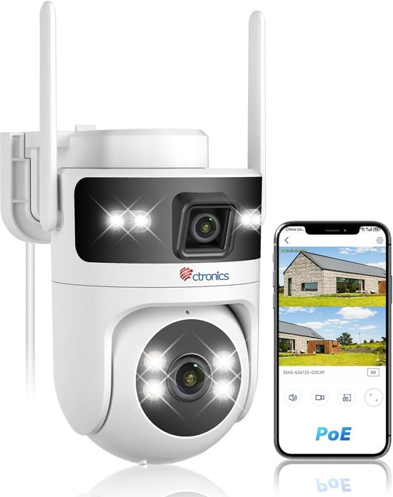 Wifi Beveiligingscamera met Dubbele Lens voor Buiten - 360° Bewaking, Mensdetectie en Kleuren Nachtzicht van Techonebuyers