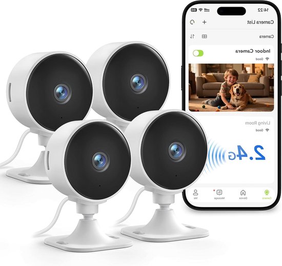 Wifi Bewakingscamera Set - Binnen Camera Set - Huisdieren Monitoren - Full HD Nachtzicht - 4 Stuks - Wit