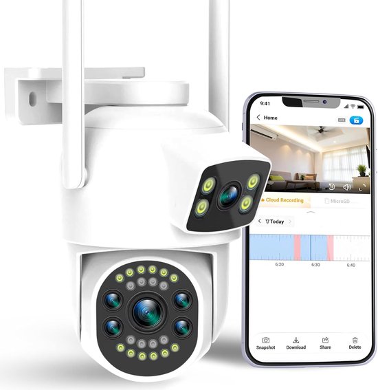 Wifi-bewakingscamera voor buiten, wifi-bewakingscamera, 2K, 360 graden voor videobewaking, menselijke detectie, bewaking, nachtzicht.