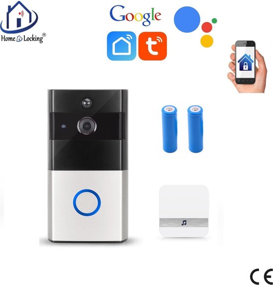 WIFI buiten videofoon 2.0MP met 2 oplaadbare batterijen en een binnen ontvanger en kan werken met spraakgestuurde apps. T-2049BB. van Merkloos