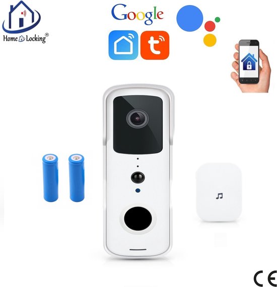WIFI buiten videofoon 2.0MP met 2 oplaadbare batterijen en een binnen ontvanger en kan werken met spraakgestuurde apps. T-2051BB. van Merkloos