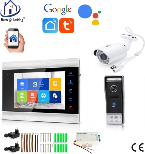 WIFI buiten videofoon met binnen scherm en buiten camera en kan werken met spraakgestuurde apps. T-2101VC van Smartwares