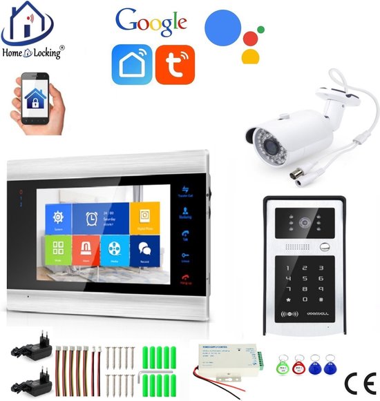 WIFI buiten videofoon met binnen scherm en buiten camera en kan werken met spraakgestuurde apps. T-2103VC van Smartwares