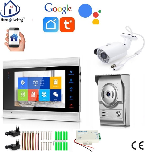 WIFI buiten videofoon met binnen scherm en buiten camera en kan werken met spraakgestuurde apps. T-2104VC van Smartwares