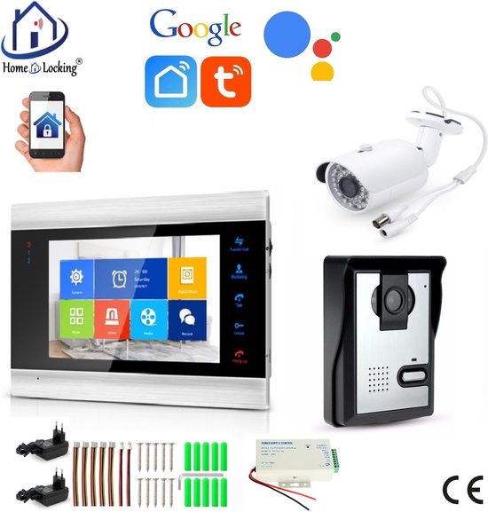 WIFI buiten videofoon met binnen scherm en buiten camera en kan werken met spraakgestuurde apps. T-2105VC van Smartwares