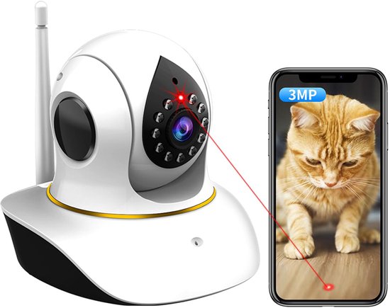 WiFi-camera Binnen IP-camera Huisdiermonitor 360° PTZ Huisbeveiliging Surveillance Bewegingsdetectie（Met 128G geheugenkaart）