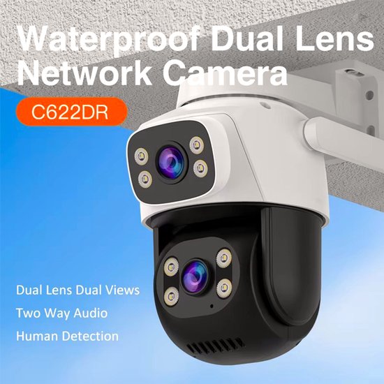Wifi-camera voor buiten, dubbele lens, HD-thuiscamera met nachtzicht, bewegingsdetectie, netwerkcamera, beveiligingscamera（Geen geheugenkaart meegeleverd）
