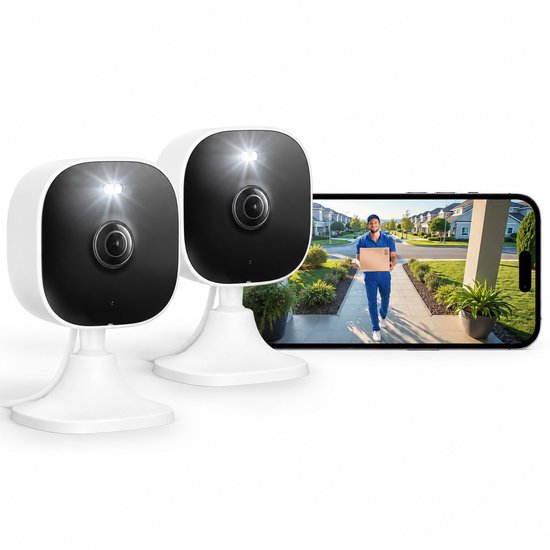 Wifi IP Bewakingscamera voor Binnen (2K-resolutie, tweeweg-audio, nachtzicht tot 10 m, tot 512 GB lokaal geheugen op TF-kaart) - 2pc