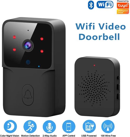 WIFI Video Deurbell Camera Tuya WiFi draadloze deurbel DC AC batterij aangedreven camerabel met Alexa Google deurbelcamera Voor Thuis - Zwart van Tuya