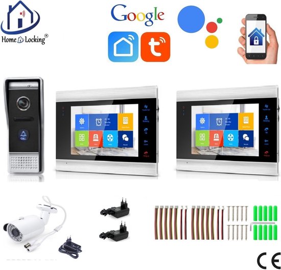 WIFI videofoon met 1 deurbel camera + 1 binnen paneel/scherm + camera en kan werken met spraak gestuurde apps.. T-2101-1-2-C. van Elro