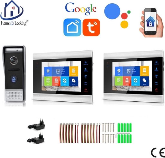WIFI videofoon met 1 deurbel camera + 2 binnen paneel/schermen en kan werken met spraak gestuurde apps. T-2101-1-2. van Smartwares