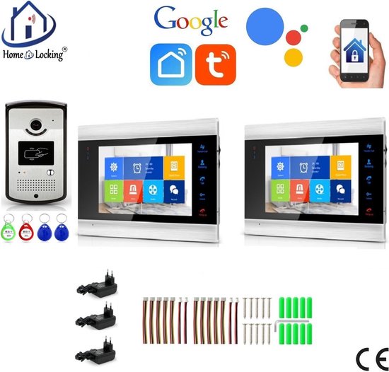 WIFI videofoon met 1 deurbel camera + 2 binnen paneel/schermen en kan werken met spraak gestuurde apps. T-2102-1-2. van Elro