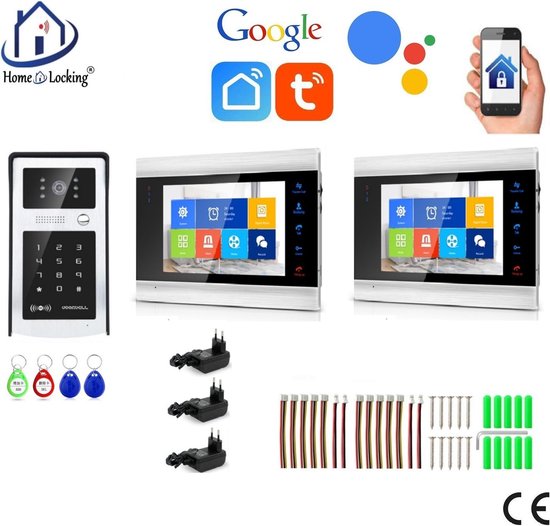 WIFI videofoon met 1 deurbel camera + 2 binnen paneel/schermen en kan werken met spraak gestuurde apps. T-2103-1--2. van Smartwares