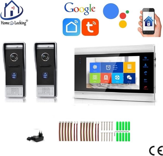 WIFI videofoon met 2 deurbel camera's + 1 binnen paneel/scherm en kan werken met spraak gestuurde apps. T-2101-1-2. van Konig