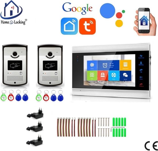 WIFI videofoon met 2 deurbel camera's + 1 binnen paneel/scherm en kan werken met spraak gestuurde apps. T-2102-2-1. van Smartwares