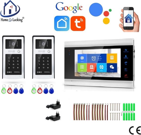 WIFI videofoon met 2 deurbel camera's + 1 binnen paneel/scherm en kan werken met spraak gestuurde apps. T-2103-2-1. van Smartwares