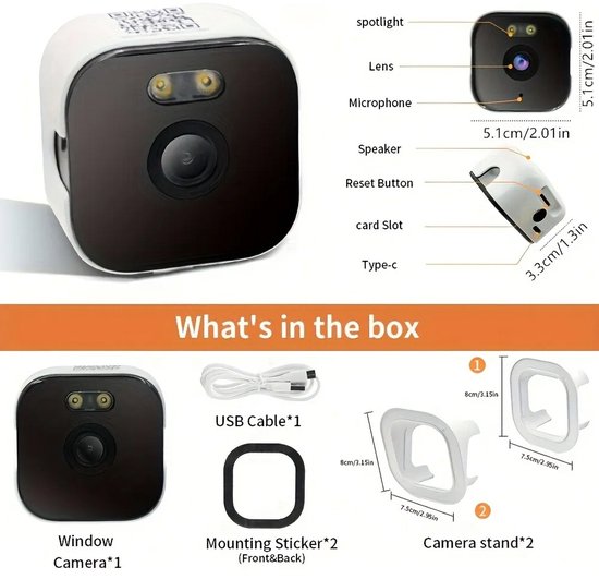 Wi‑Fi Window Camera – Indoor Beveiligingscamera met Nachtzicht & Bewegingsdetectie