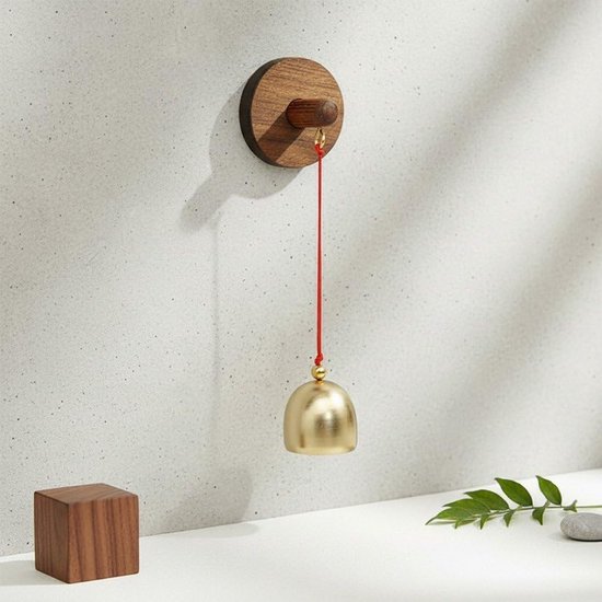 Winkeldeurbel, vintage houten deurbel met messing bel, decoratieve hanger voor bij binnenkomst (2 stuks)