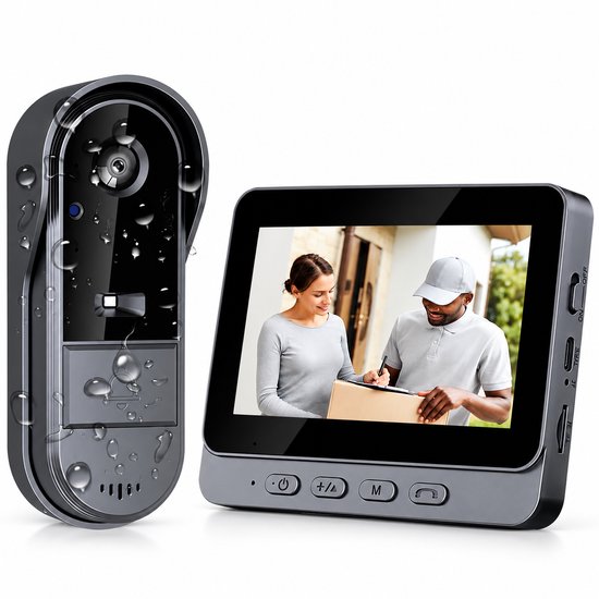 WINNES Draadloze Video deurbel met Camera – 1080P HD, Waterdicht, Geen Abonnement of WiFi Nodig, Geen App Vereist, Tweewegsaudio, 170° Kijkhoek, Nachtzicht, Lokale Opslag