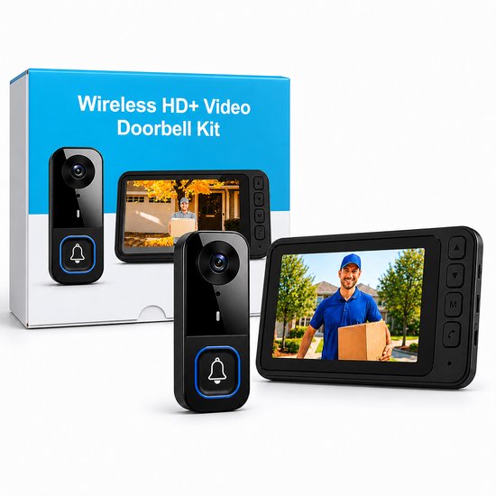 WINNES Draadloze Video Deurbel met Camera en 4.5 Inch Scherm – Zonder WiFi & App - Geen Abonnement - Nachtzicht - 120° Kijkhoek